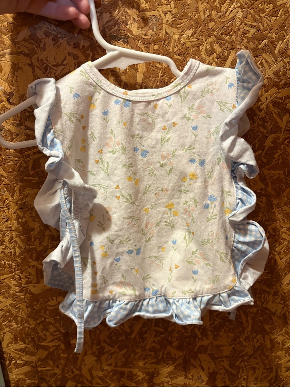 Girls Floral Ruffle Tank Top in White and Light Blue